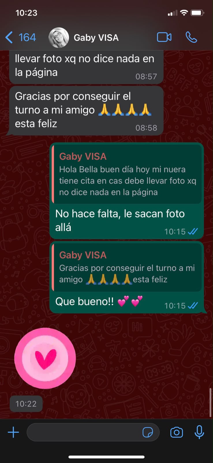 Cliente agradece haber conseguido el turno