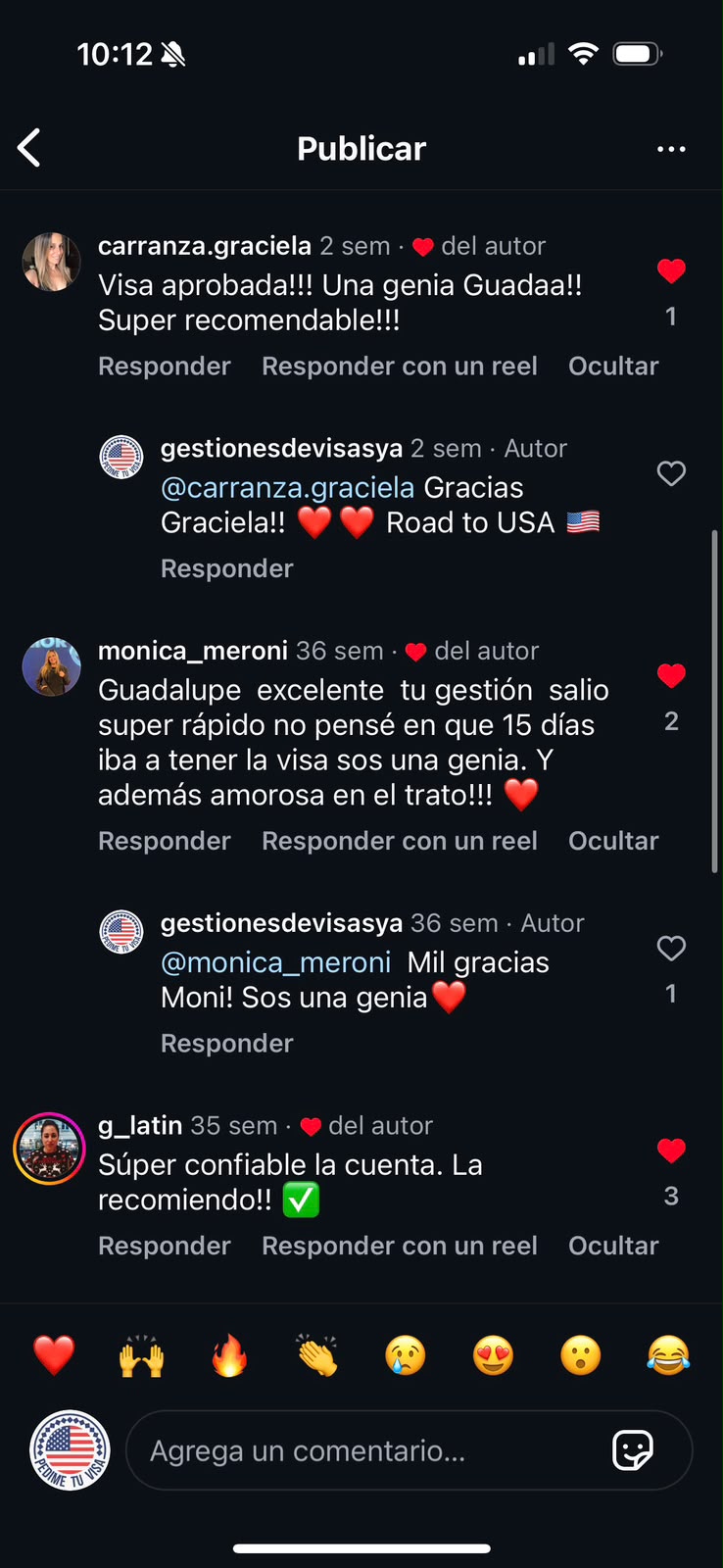 Comentarios en Instagram: súper confiable la cuenta, una genia, excelente gestión salió súper rápido