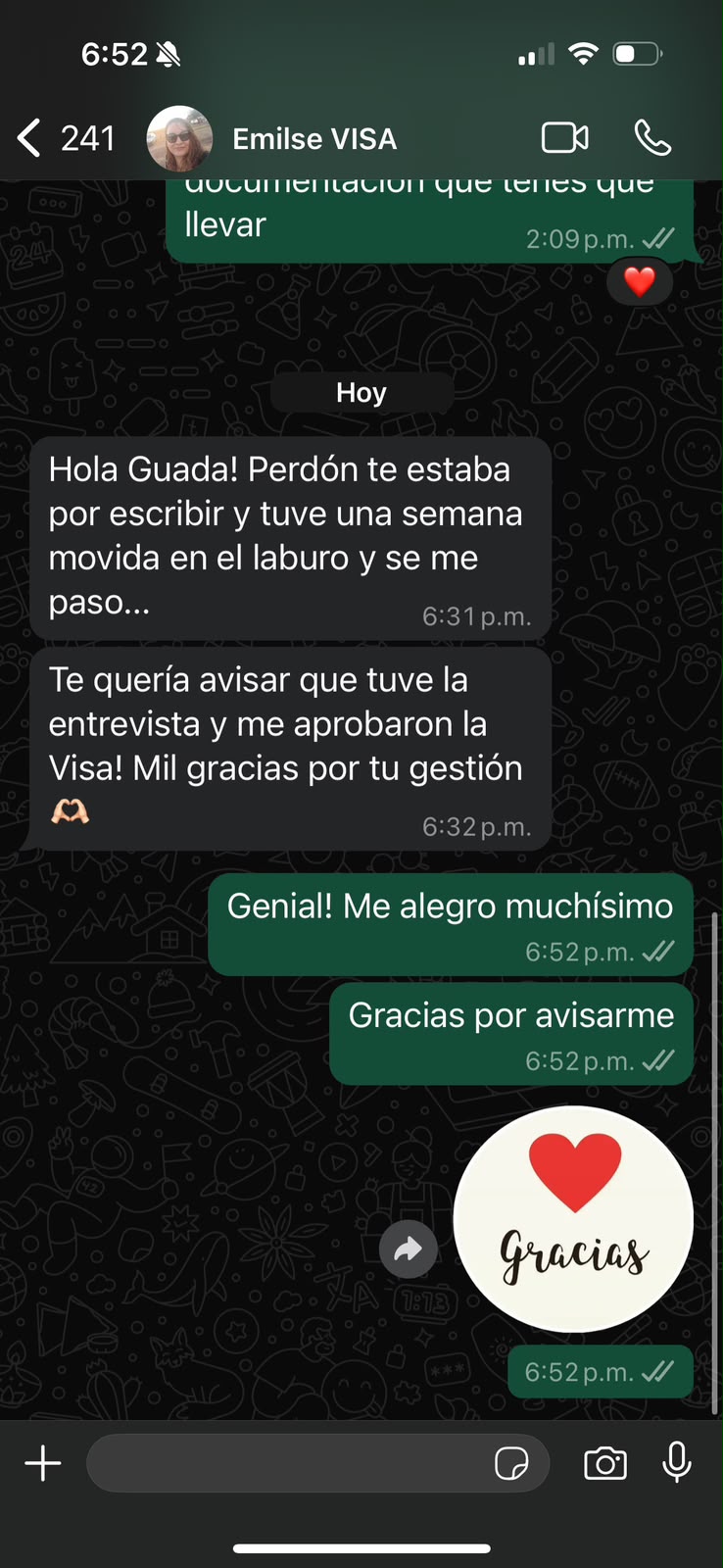 Cliente: tuve la entrevista y me aprobaron la visa